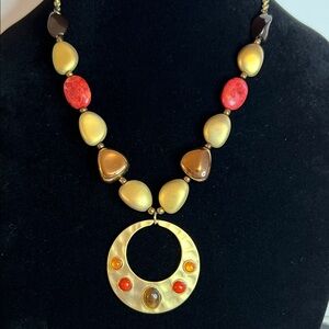 Sonoma Gold-Tone Necklace with Red and Brown Beads